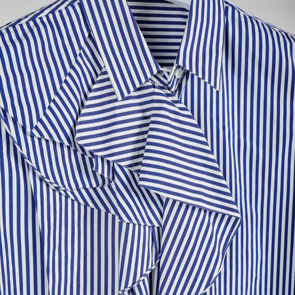 Jil Sander Aghata Dark Blue Cotton Striped Drape Blouse - Picture 7 of 11